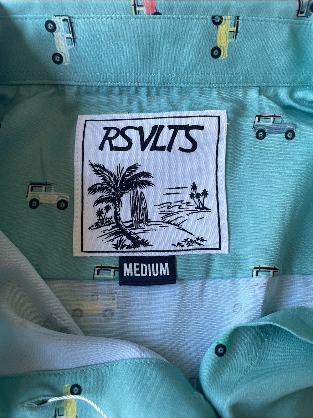 RSVLTS Women’s Teal KUNUFLEX Short Sleeve Shirt with Car Print NWT - Picture 9 of 16